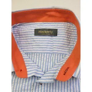 Hockerty | Shirts | Hockerty Men L Blue White Seersucker Striped Casual  Button Shirt Couture Beach | Poshmark